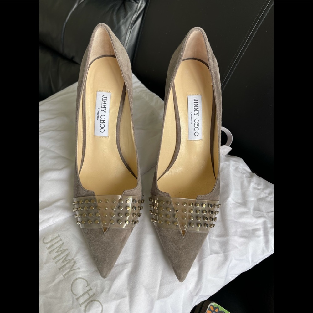 AUTHENTIC Jimmy Choo gray suede heels